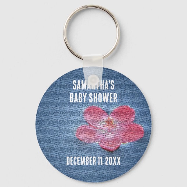 Porte-clés Baby Shower Pink Flower Blue Water Keepsake (Recto)