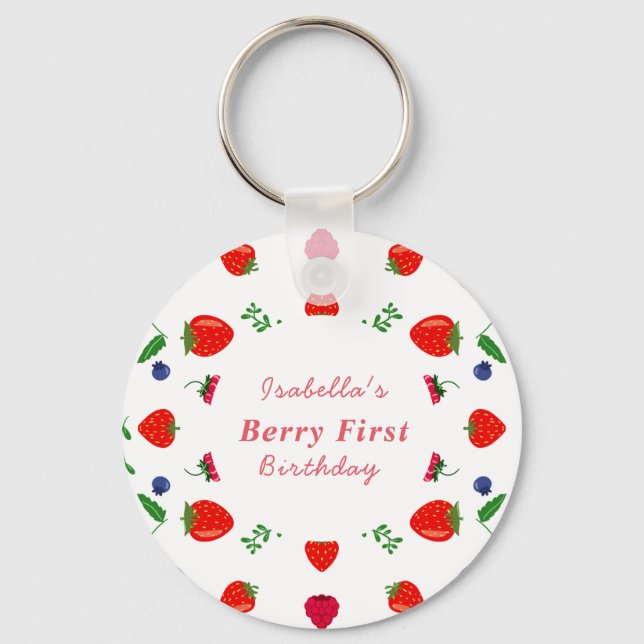 Porte-clés Baby shower sucré aux fraises (Recto)
