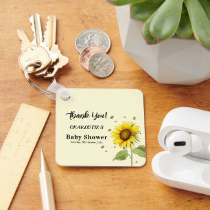 Porte-clés Baby Shower Tournesol Aquarelle avec Papillons