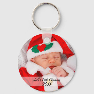 Porte-clés Babys personnalisés Premier Noël Nom de la photo A