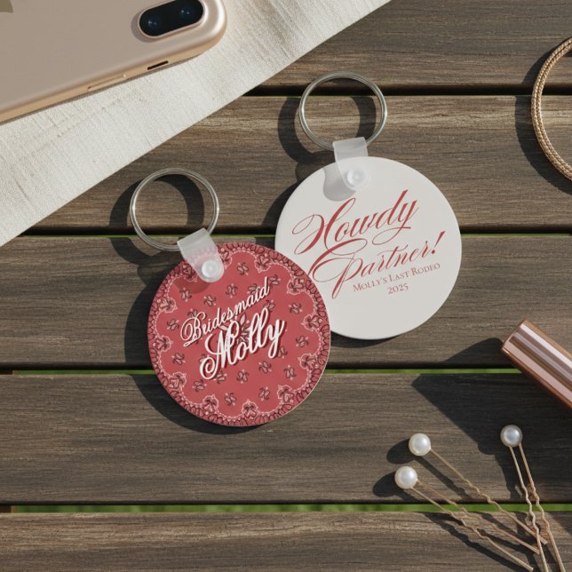 Porte-clés Bachelorette partenaire Red Howdy personnalisée (Western Howdy Partner Red Bachelorette Keychain)