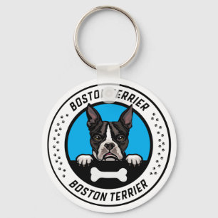 Porte-clés Badge d'illustration de Boston Terrier Peeking