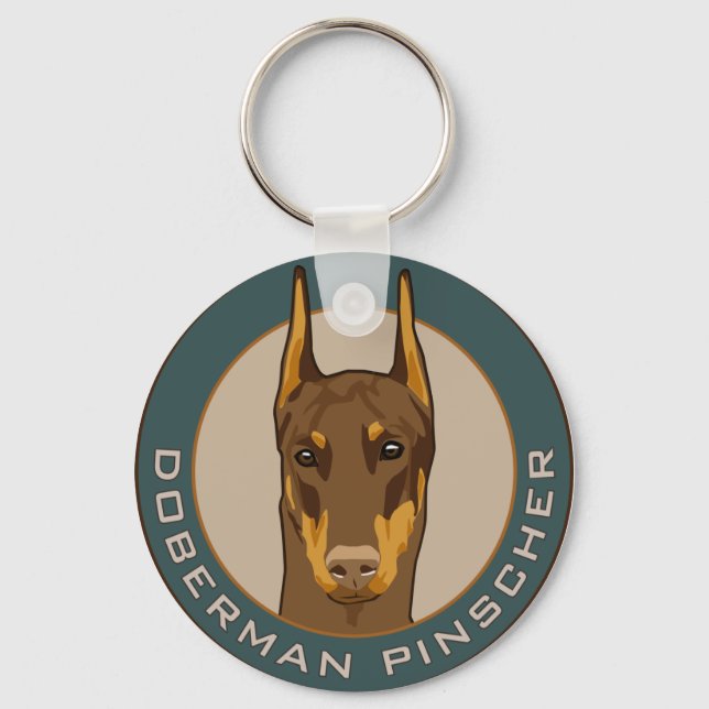 Porte-clés Badge Doberman, Rouge (Recto)