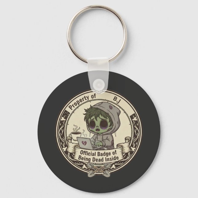 Porte-clés Badge « Mort à l'intérieur » personnalisable  (Recto)
