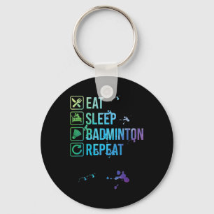 Porte-clés Badminton Manger Sleep Répéter Aquarelle Cadeau