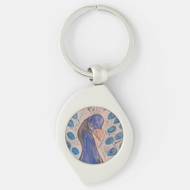 Porte-clés Bague à clé en métal bleu Peacock (Devant)