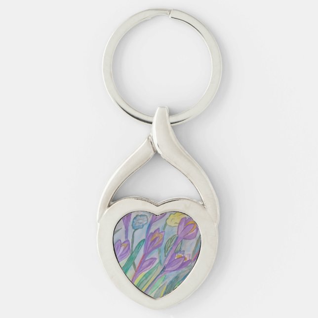 Porte-clés Bague à clé métallique de crocus de printemps Abst (Devant)