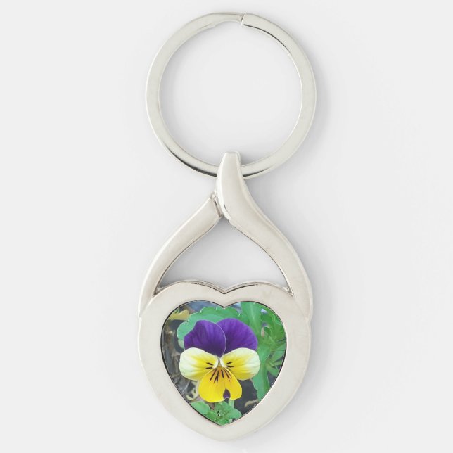 Porte-clés Bague à clé métallique violet et jaune (Devant)