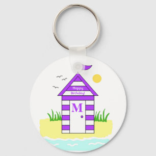 Porte-clés Bague à clé violet hut plage