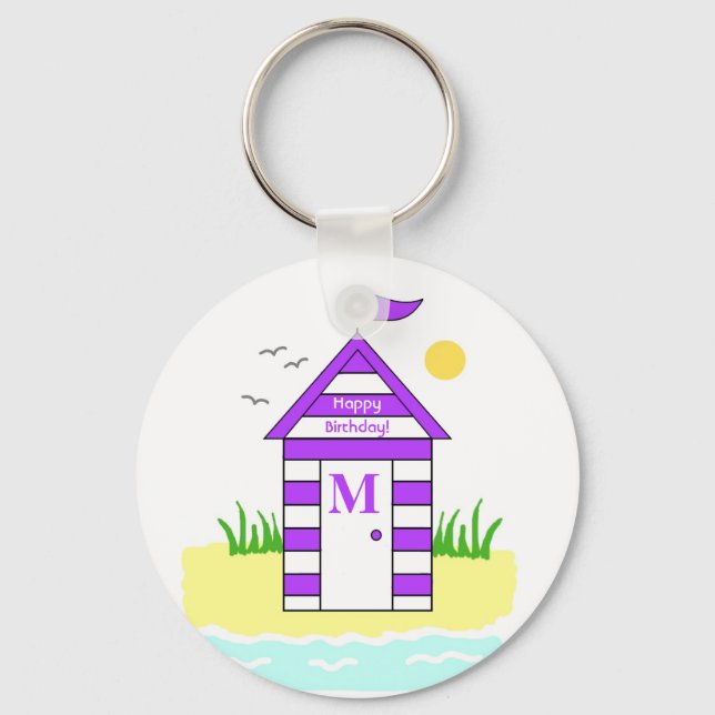 Porte-clés Bague à clé violet hut plage (Recto)