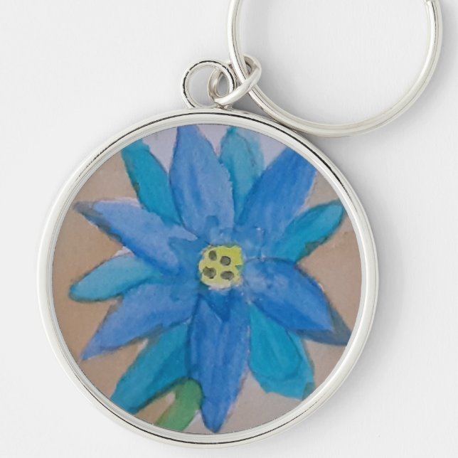 Porte-clés Bague à touches de fleurs bleues (Devant)