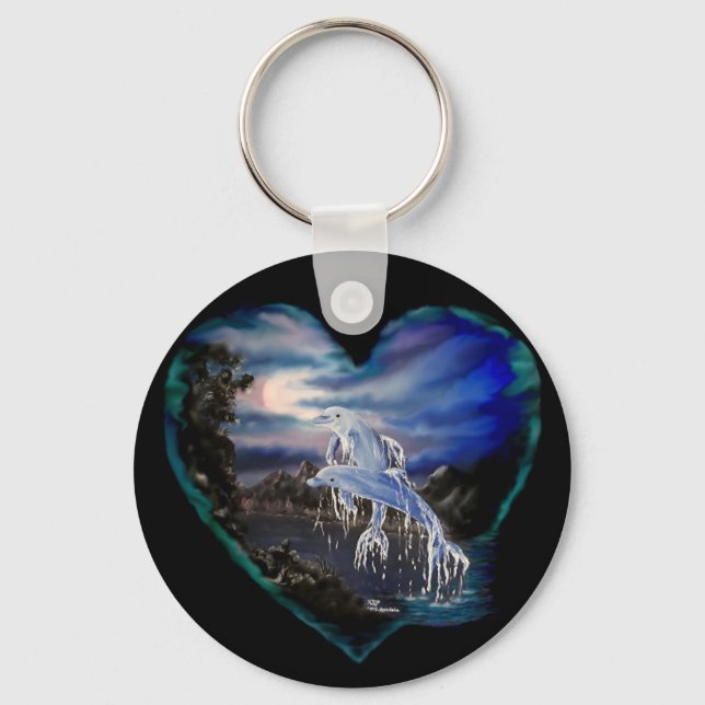 Porte-clés Baie à la nuit, Amour Dauphin (Recto)