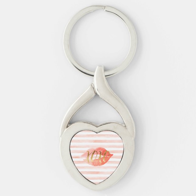 Porte-clés Baiser d'aquarelle Blush Pink Gold XOXO (Devant)