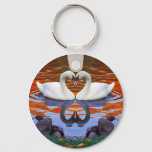 Porte-clés Baiser les cygnes dans l'amour, la forme du coeur