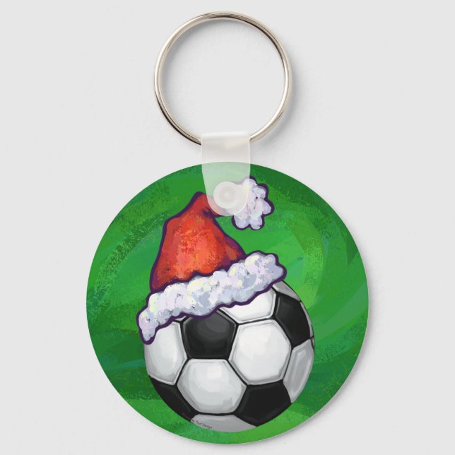 Porte-clés Bal de football Santa Chapeau sur Vert (Recto)
