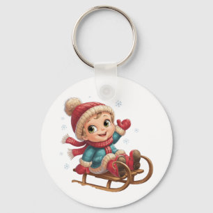 Porte-clés Balade en traîneau de Noël avec adorable enfant d'