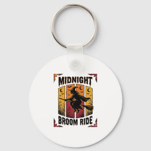 Porte-clés Balai de minuit vintage sorcière Halloween graphiq