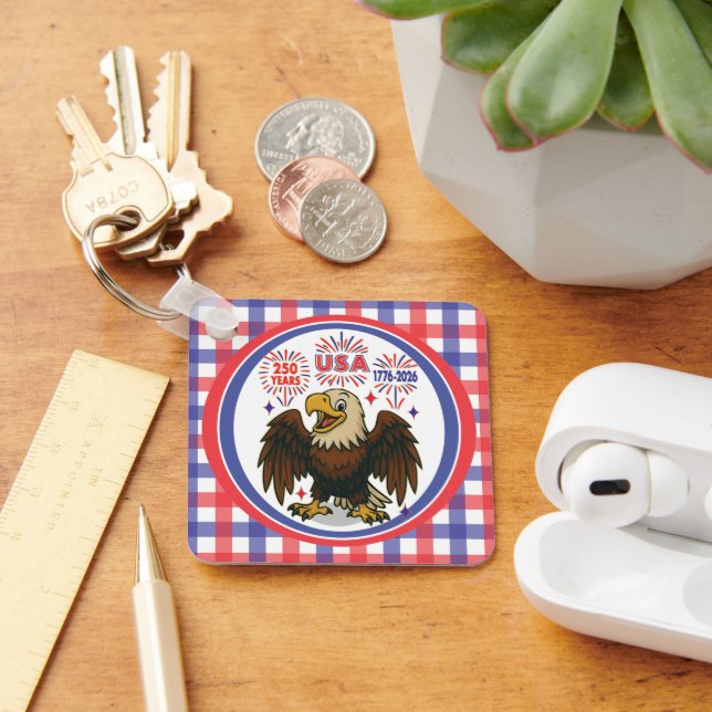 Porte-clés Bald Eagle avec Fireworks - USA 250 ans 1776-2026 (Bureau)