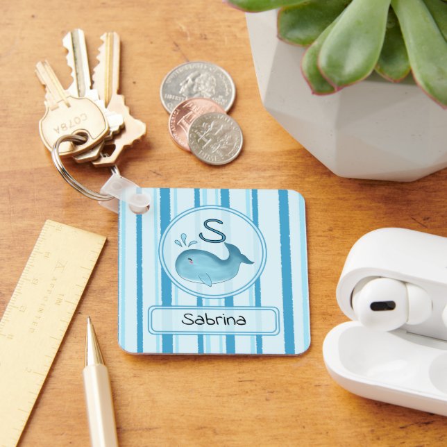 Porte-clés Baleine Bébé Mignon Rayures Bleues (Bureau)