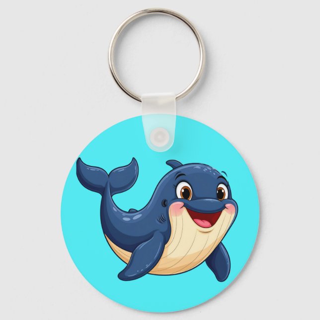 Porte-clés Baleine de dessin animé joyeuse nageant (Recto)