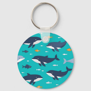 Porte-clés Baleines dauphins motif océanique
