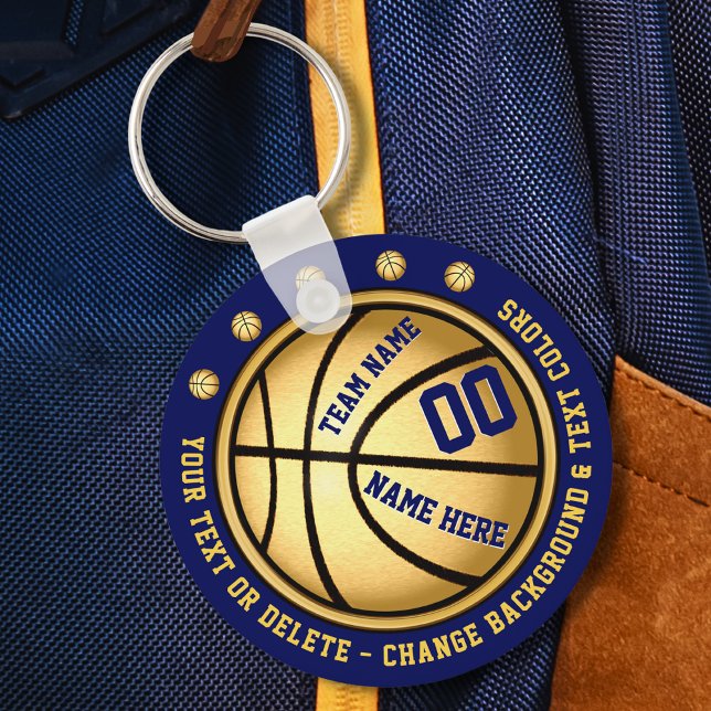 Porte-clés Balises de sac personnalisées. Porte - clés de bas (Custom Basketball bag tags. Navy Blue and Gold, Basketball Bag Tags, and, Basketball Party Favours.)