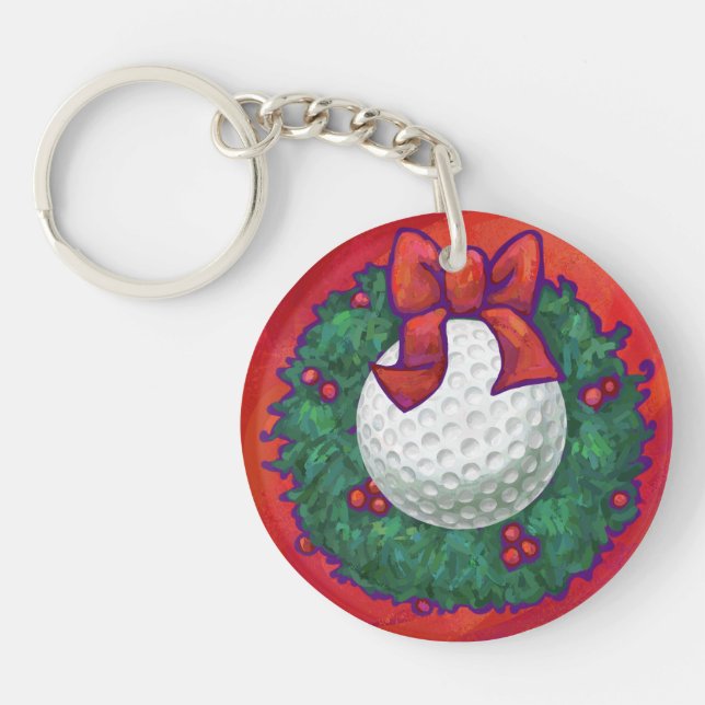 Porte-clés Ball de golf Fer de Noël en rouge (Devant)