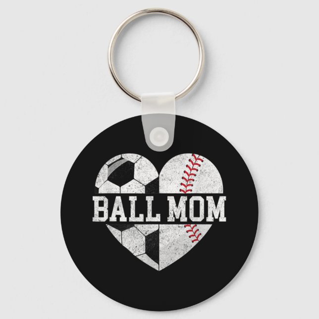 Porte-clés Ball Maman Coeur Amusant Baseball Soccer Maman (Recto)