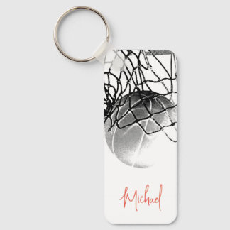 Porte-clés Balle de basket-ball noir et blanc & filet Votre n