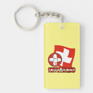 Porte-clés Balle de football avec drapeau suisse sur fond jau