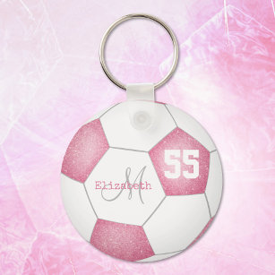 Porte-clés balle de football blanc rose rose