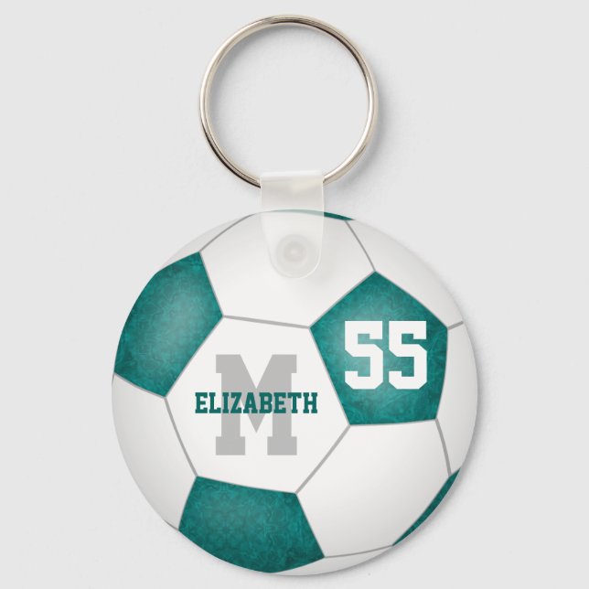 Porte-clés balle de football blanche et turquoise (Recto)