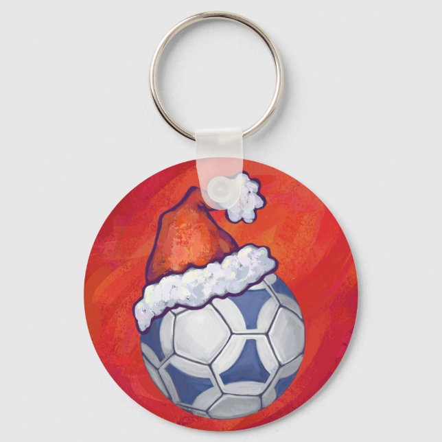 Porte-clés Balle de football festive Bleue et Blanche sur fon (Recto)