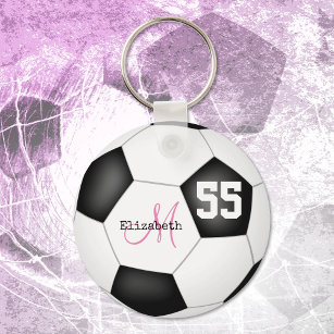 Porte-clés balle de football noir et blanc girly personnalisé