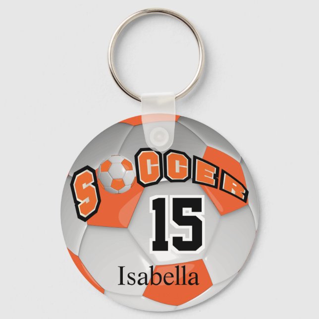 Porte-clés Balle de football orange et blanc (Recto)