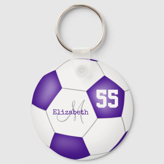 Porte-clés balle de football violet et blanc (Recto)