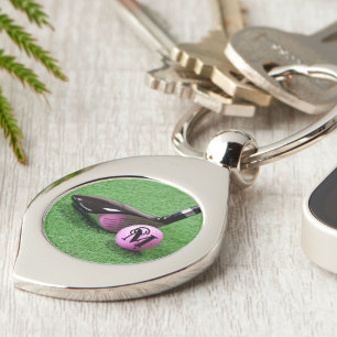 Porte-clés Balle de Golf Rose Écriture Fantaisie Monogramme P