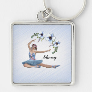 Porte-clés Ballerina en bleu Nom personnel