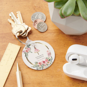 Porte-clés ballerina princess floral blush birthday keychain