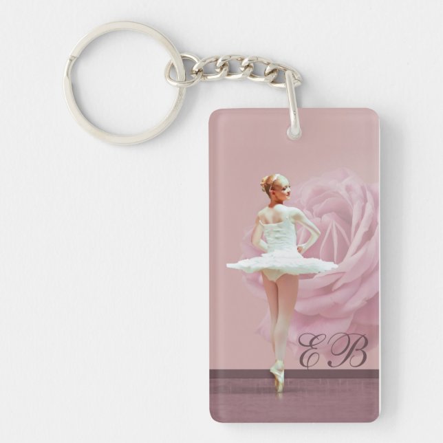 Porte-clés Ballerine et monogramme customisé par rose (Devant)