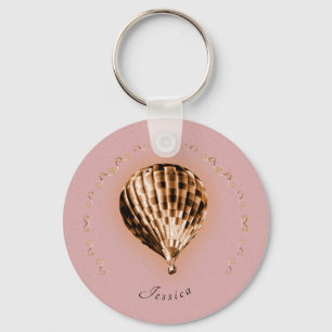 Porte-clés Ballon à air chaud rose Gold avec nom et rouleaux