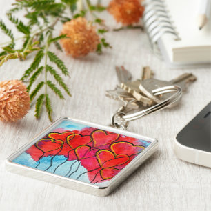 Porte-clés Ballons de coeur rouge Valentine aquarelle