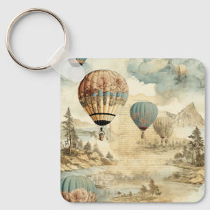Porte-clés Balloon vintage à air chaud dans un paysage serein