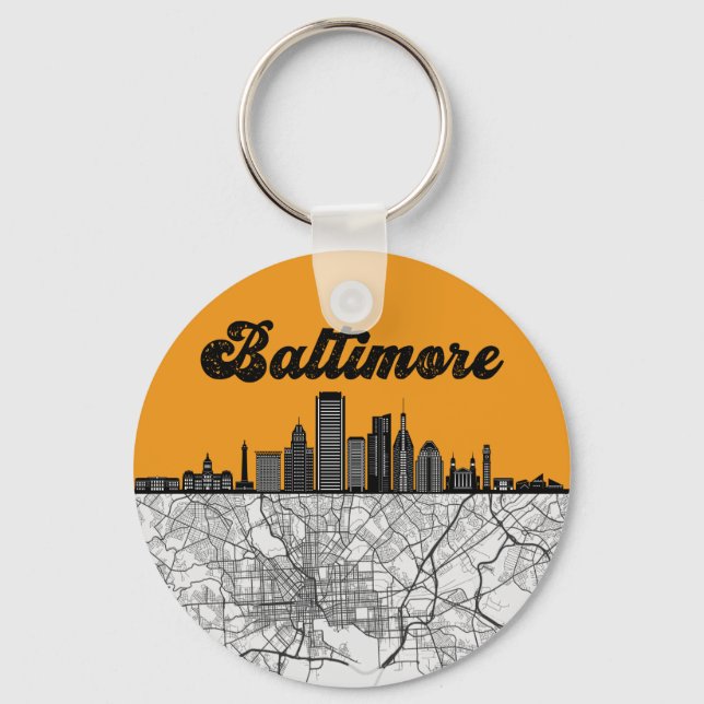 Porte-clés Baltimore Maryland City Skyline avec carte (Recto)