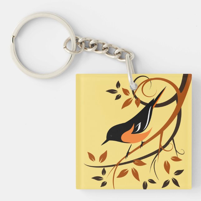 Porte-clés Baltimore Oriole Stylisé Design d'oiseaux (Devant)