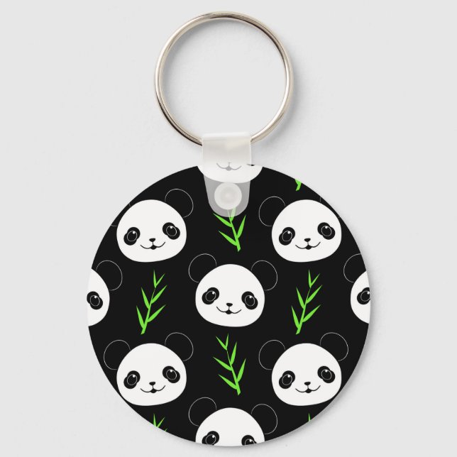 Porte-clés Bambou Motif Kawaii Panda En Blanc Noir (Recto)
