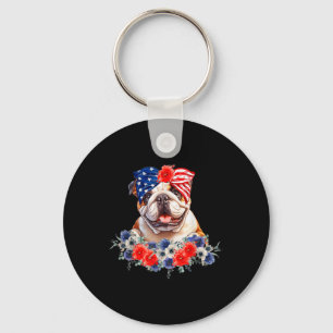 Porte-clés Bandana pour chien Bulldog Drapeau Américain 4 Jui