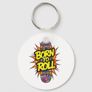 Porte-clés Bande dessinée explosive de skateboard "Nés pour r