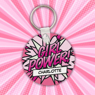 Porte-clés Bande dessinée rose GIRL POWER personnalisée