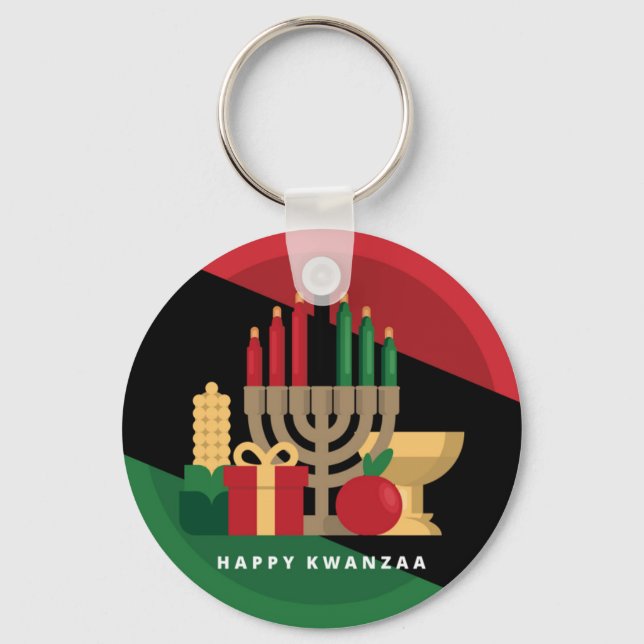 Porte-clés bande diagonale Happy Kwanzaa (Recto)
